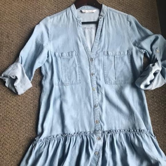 Light Blue Chambray Mini Dress from Zara - Picture 2 of 2